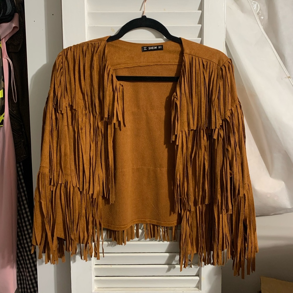 SHEIN brown suede fringe jacket- gently worn.